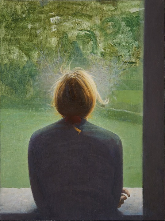 GIUSEPPE COLOMBO, Ragazza alla finestra, olio su tela, cm 30x40 (2010), lgt