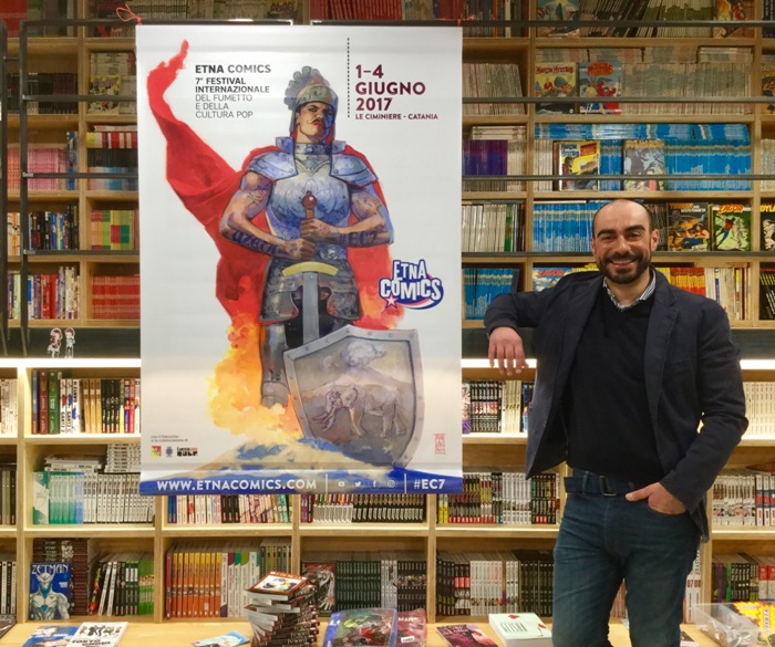 Antonio Mannino con il Manifesto di Etna Comics 2017