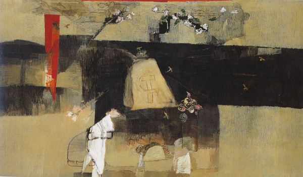 ALBERTO GIANQUINTO, La Pietra di Gramsci, olio su tela 1989, LGT