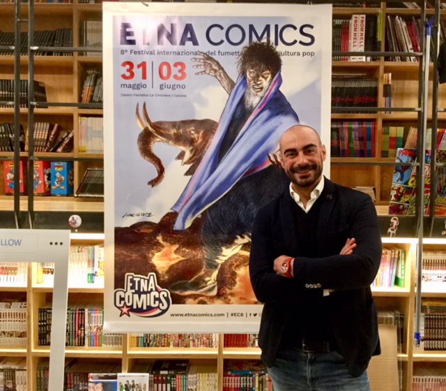 Antonio Mannino con il Manifesto di Etna Comics 2018