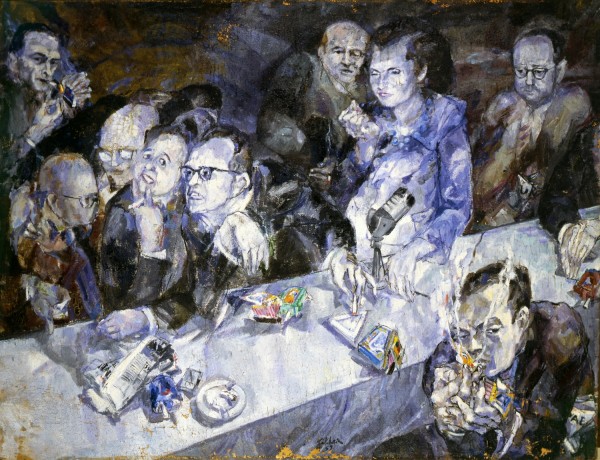 01) Ennio Calabria -La giuria - 1959 olio su tela, cm. 133x180