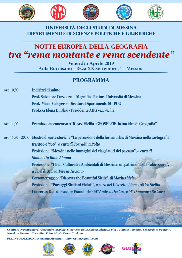 locandina Notte europea della geografia Messina 5 aprile 2019