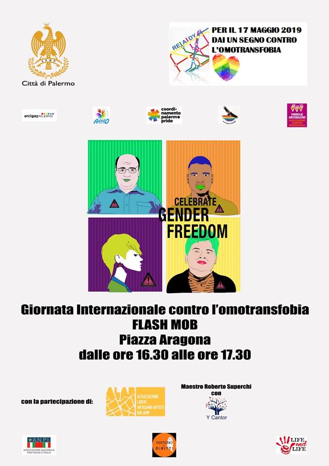 Flashmob a piazzetta Aragona per dire no a omofobia, bifobia e transfobia