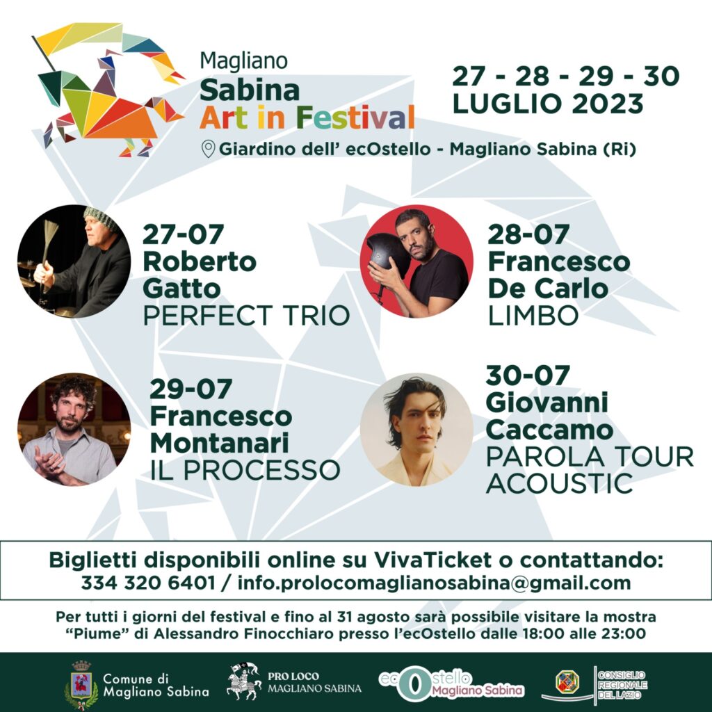Magliano Sabina Art in Festival: protagonisti nella sezione Musica Roberto Gatto e Giovanni Caccamo