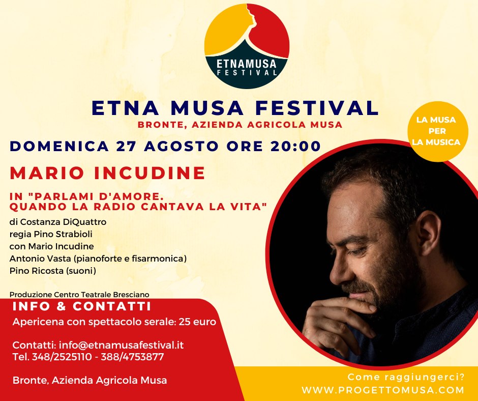 A Bronte, all’Etnamusa Festival, Mario Incudine con “Parlami d’amore. Quando la radio cantava la vita”