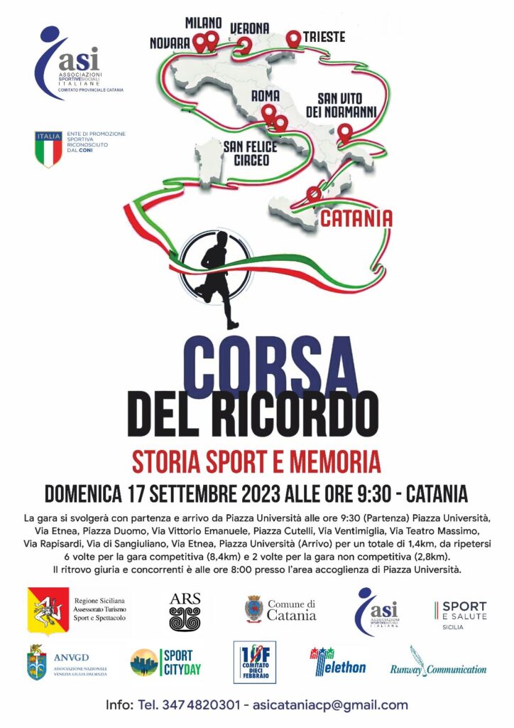 La Corsa del Ricordo, manifestazione organizzata da ASI (Associazioni Sportive e Sociali Italiane), con il sostegno dell’Associazione Nazionale Venezia Giulia e Dalmazia