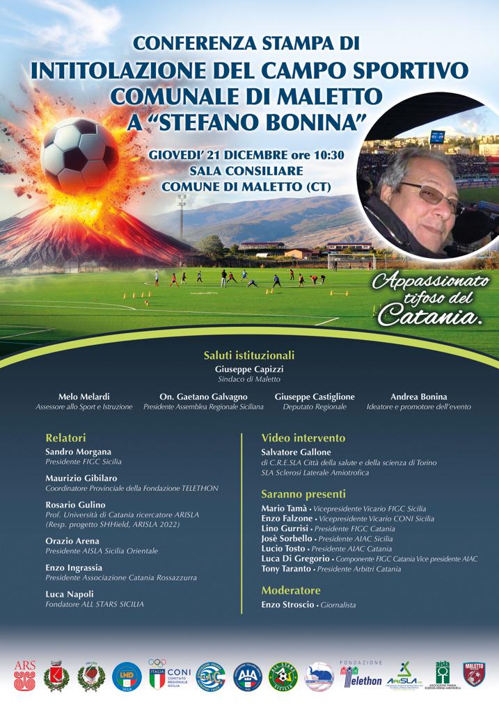 Il campo sportivo comunale di Maletto verrà dedicato a Stefano Bonina