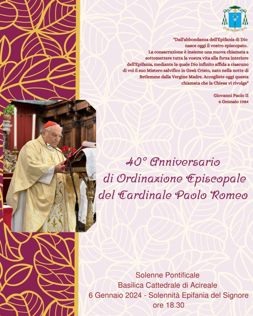 Diocesi di Acireale: 40esimo anniversario di ordinazione episcopale del Cardinale Paolo Romeo