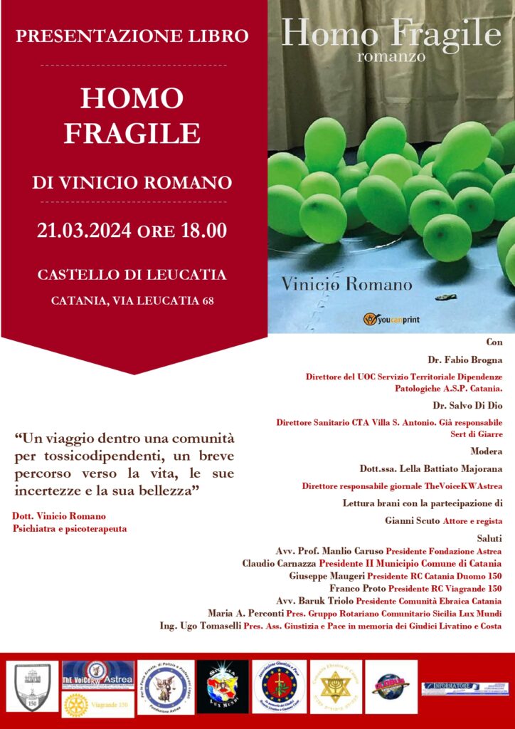 Presentazione del romanzo “Homo Fragile” di Vinicio Romano, psichiatra e psicoterapeuta