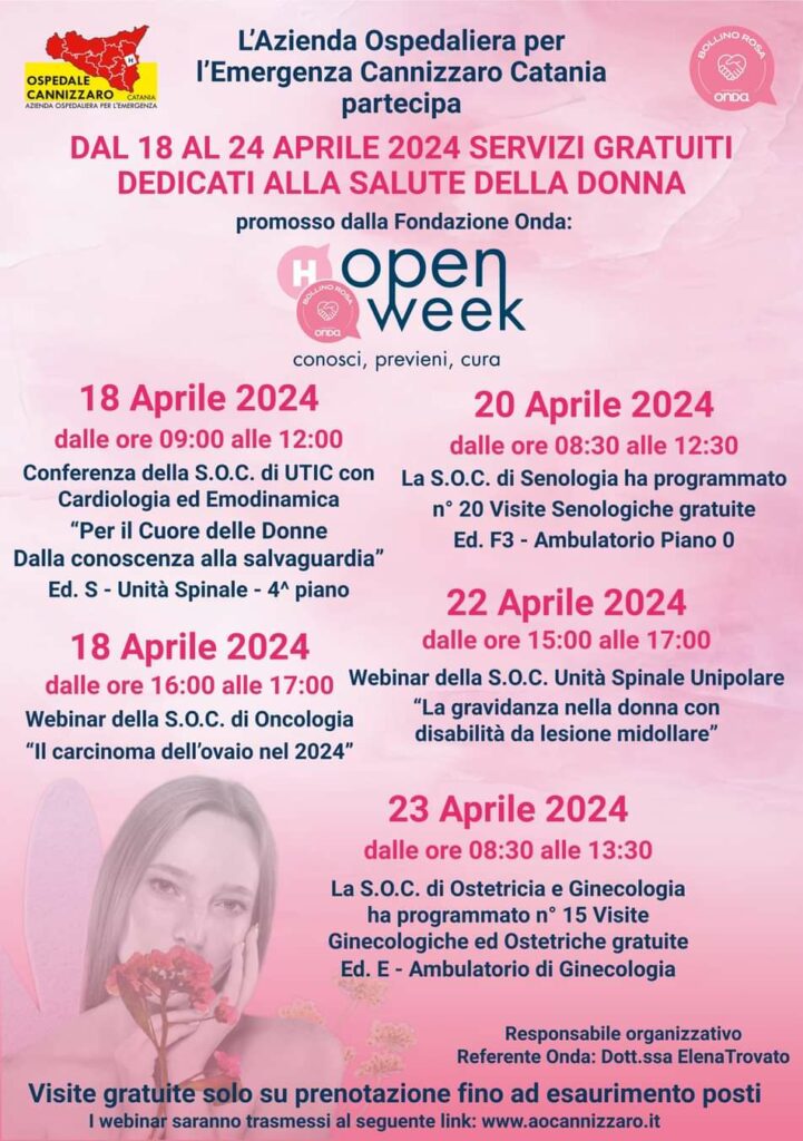 (H)Open Week al Cannizzaro di Catania, visite gratuite dedicate alla Salute della Donna
